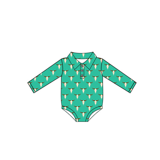 Baby Boys Long Sleeves Bull Skull Plaid Button Rompers Preorder