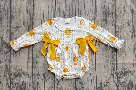 Baby Girls Fall Long Sleeves Pumpkins Bows Rompers