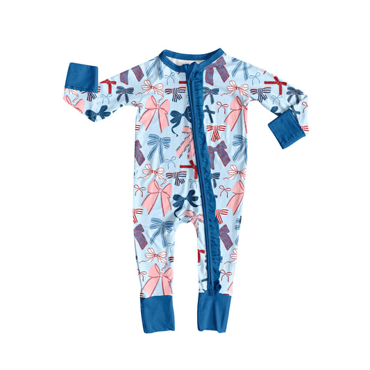 Baby Kids Long Sleeves Bows Plaid Zipper Rompers Preorder