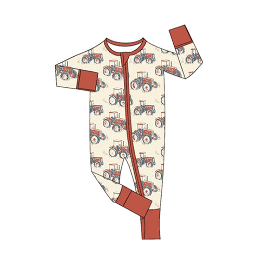 Baby Kids Long Sleeves Trucks Plaid Zipper Rompers Preorder