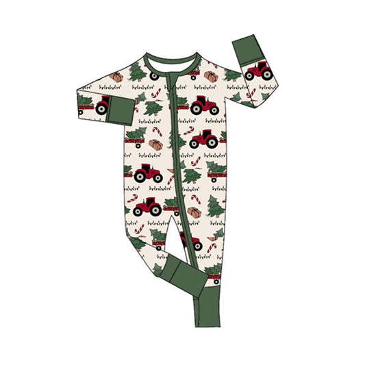 Baby Kids Long Sleeves Truck Christmas Tees Zipper Rompers Preorder