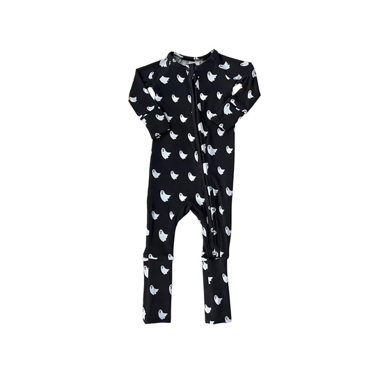 Baby Boys Black Long Sleeves Ghosts Plaid Zipper Pant Rompers Preorder