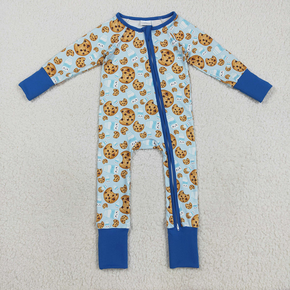 Baby Boys Blue Milk Cookies Christmas Zipper Pant Rompers