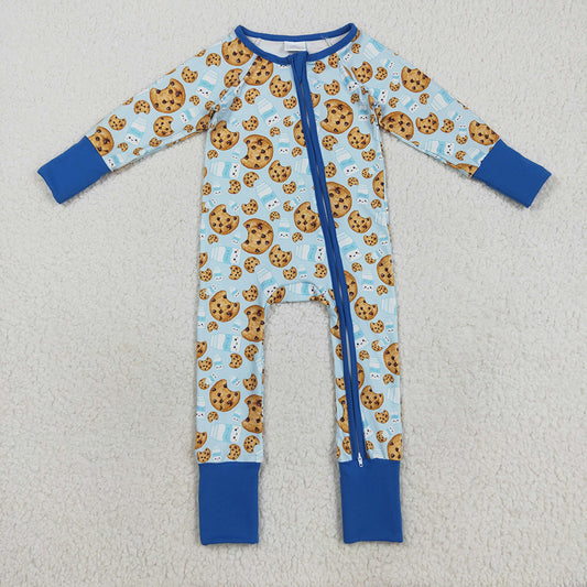 Baby Boys Blue Milk Cookies Christmas Zipper Pant Rompers