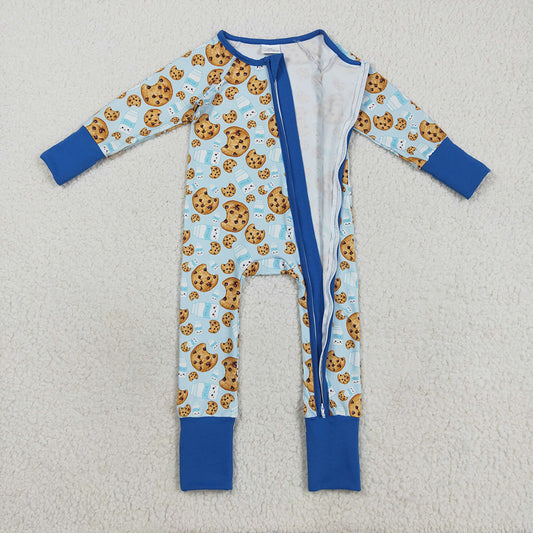 Baby Boys Blue Milk Cookies Christmas Zipper Pant Rompers