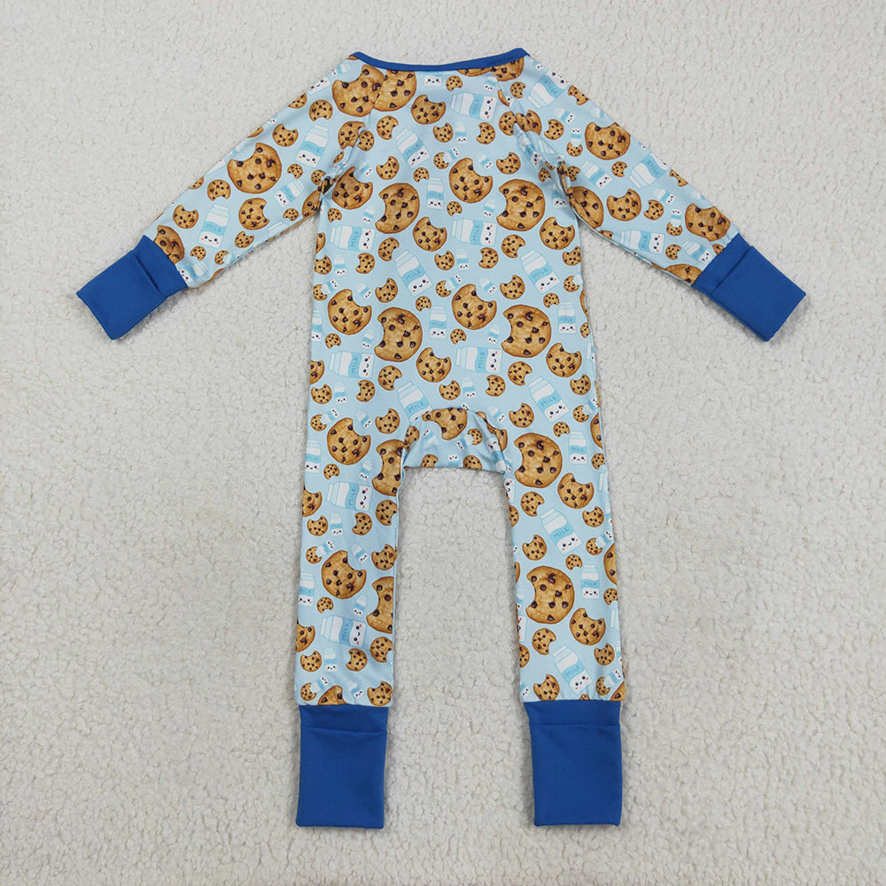 Baby Boys Blue Milk Cookies Christmas Zipper Pant Rompers
