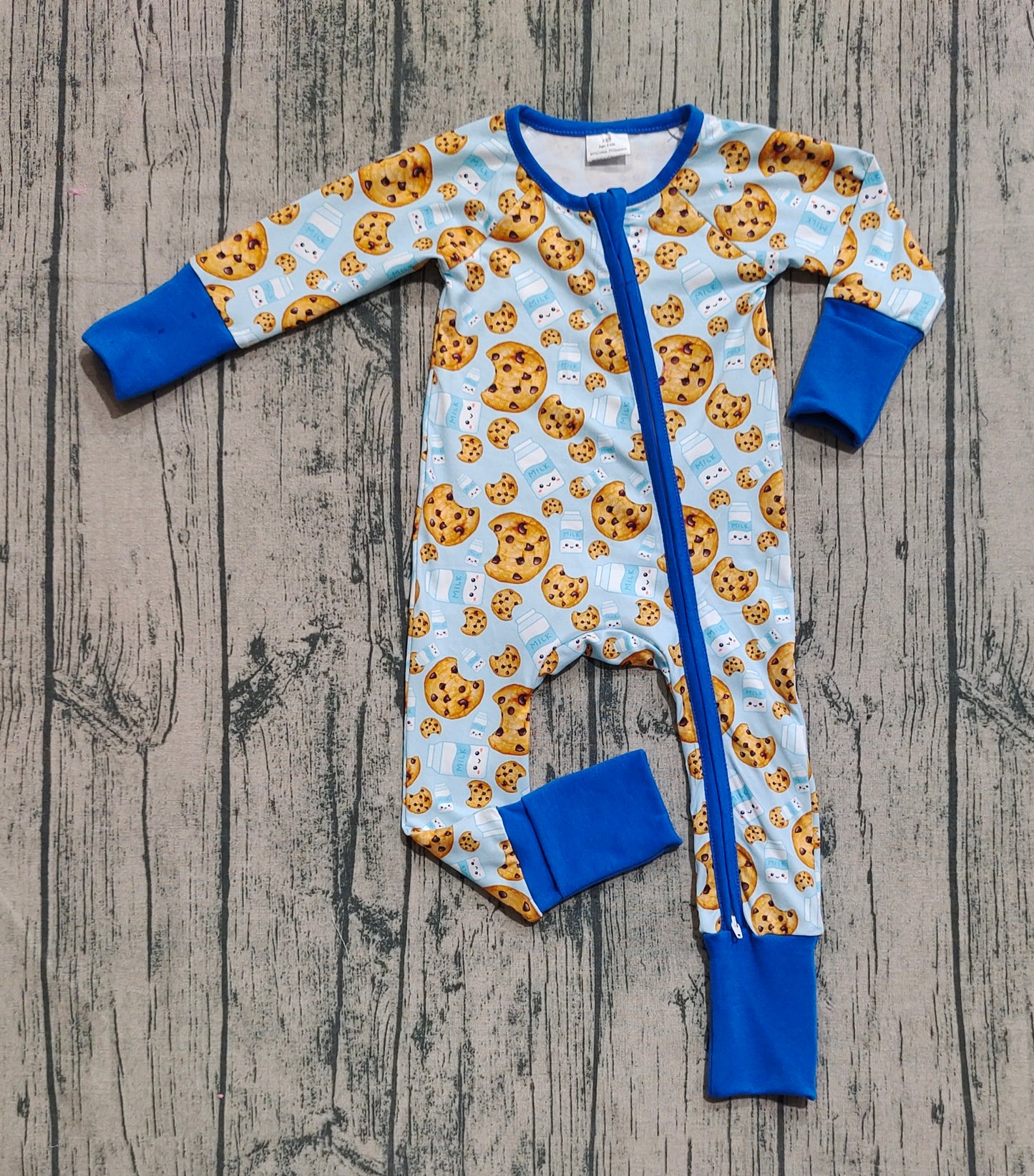 Baby Boys Blue Milk Cookies Christmas Zipper Pant Rompers