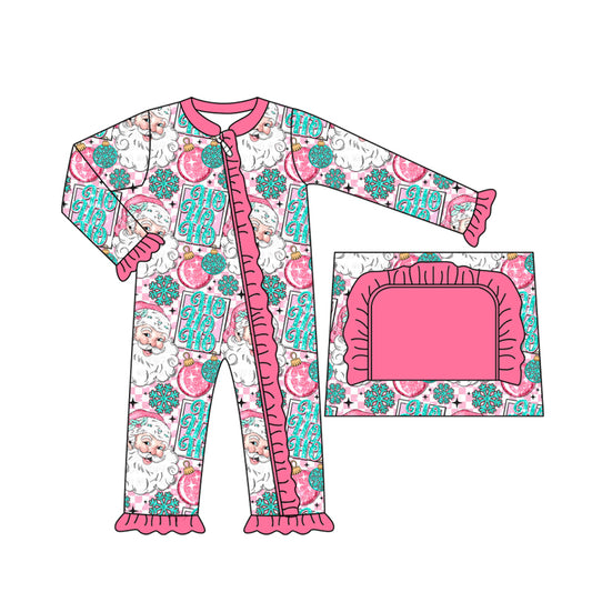 Baby Girls Pink Christmas Santa Lights Ruffle Zipper Pant Rompers Preorder