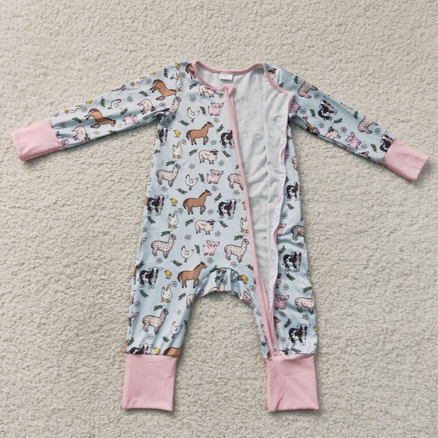 Baby Girls Long Sleeves Horses Chicks Farm Two Way Zip Convertible Rompers
