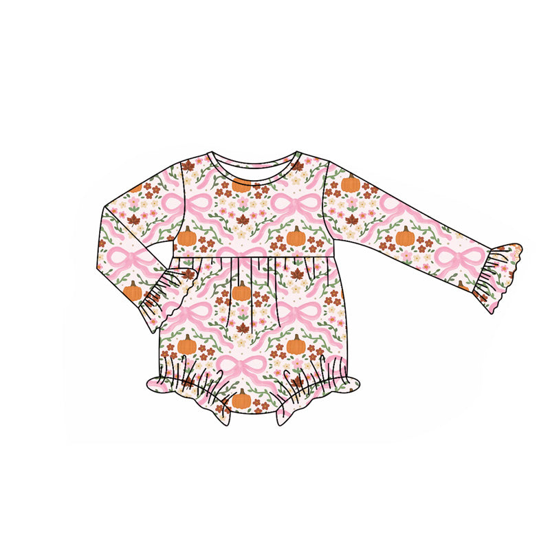 Baby Girls Long Sleeves Bows Floral Pumpkins Ruffle Rompers Preorder