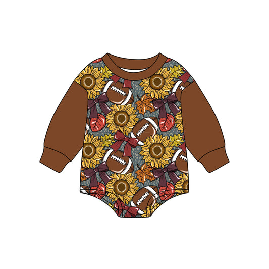 Baby Boys Brown Long Sleeves Sunflower Footballs Rompers Preorder