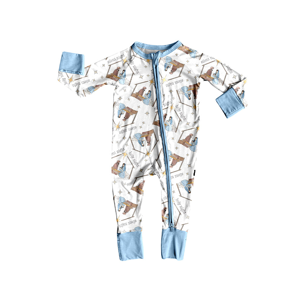 Baby Boys Long Sleeves Nativity Plaid Zipper Pant Rompers Preorder
