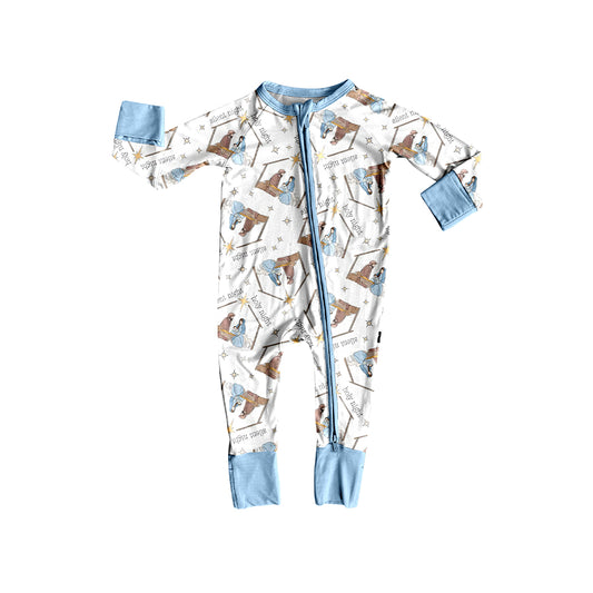 Baby Boys Long Sleeves Nativity Plaid Zipper Pant Rompers Preorder
