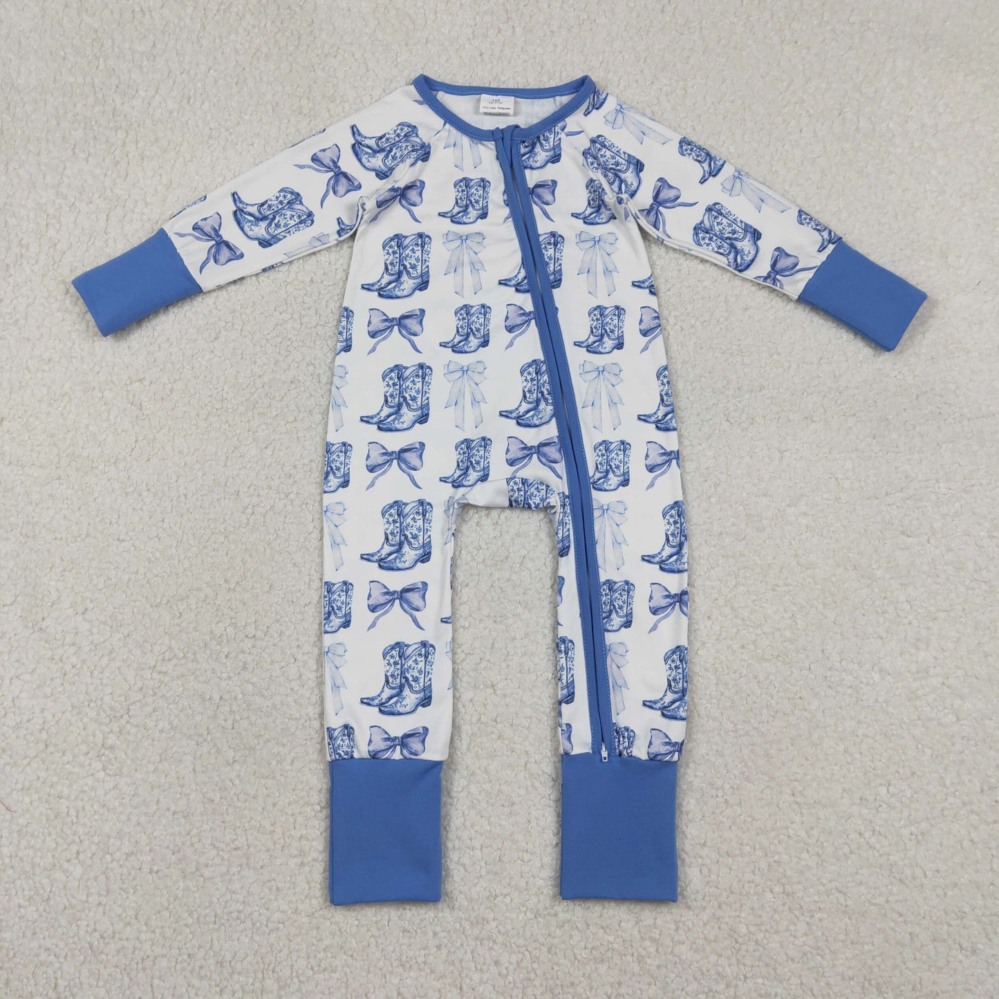 Sibling Baby Boys Girls Western Boots Cows Two Way Zip Convertible Rompers