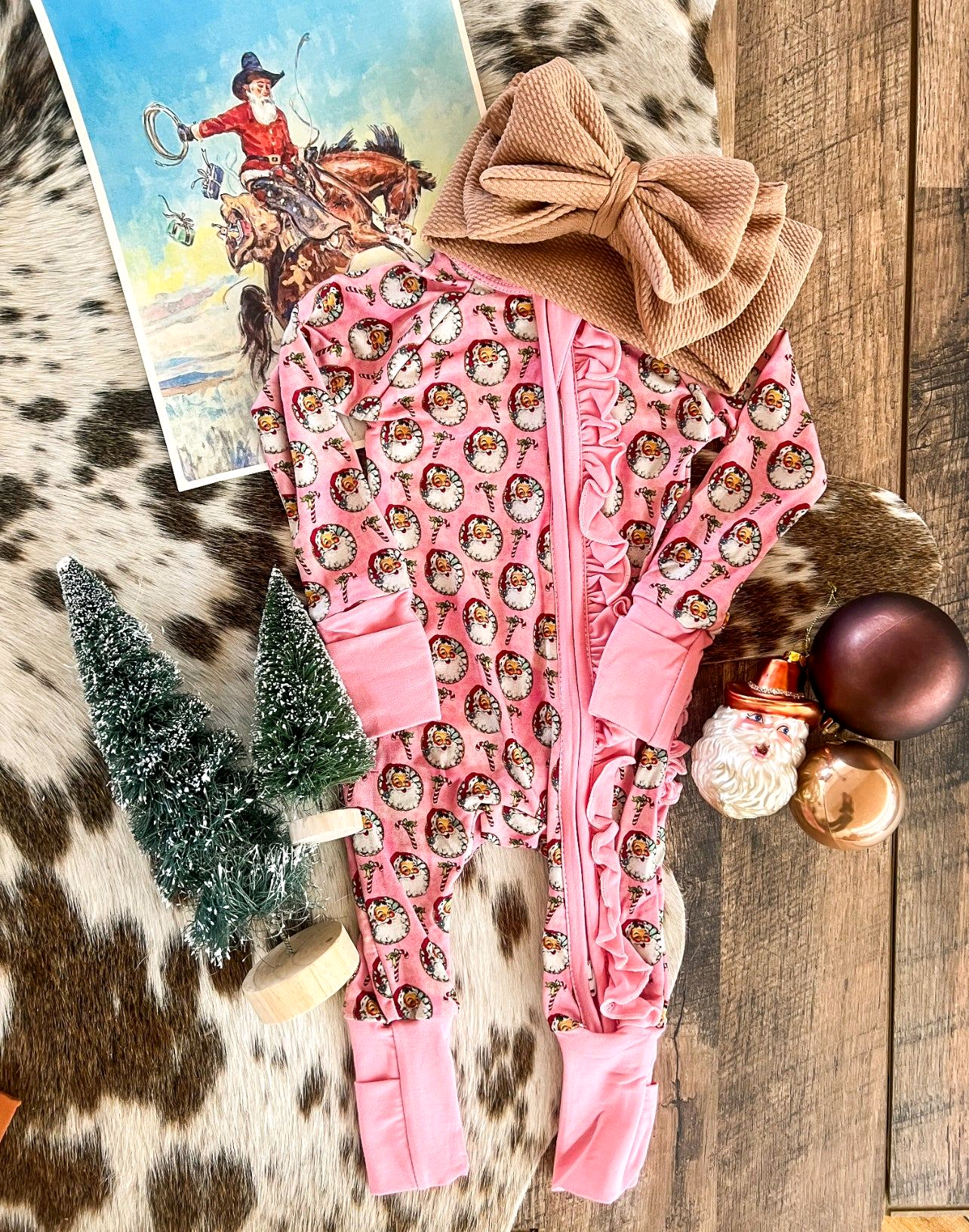 Baby Girls Long Sleeves Christmas Santa Plaid Ruffle Zipper Pant Rompers Preorder
