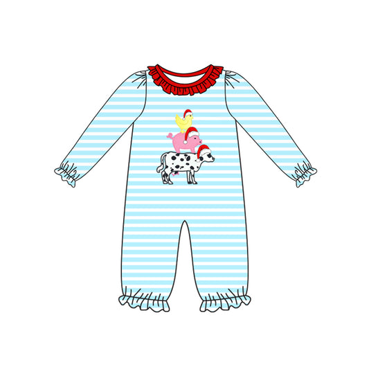 Baby Girls Long Sleeves Christmas Hats Chicks Cows Ruffle Pant Rompers Preorder