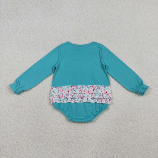 Embroidery Floral Bows Baby Girls Ruffle Collar Bubbly Rompers