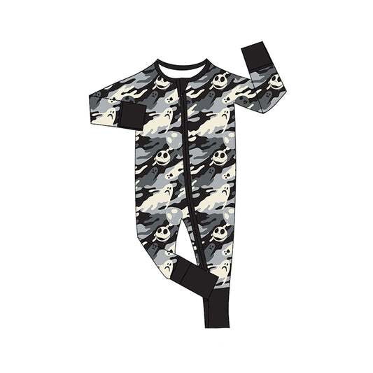 Baby Boys Long Sleeves Black Camo Ghost Smiles Zipper Rompers Preorder