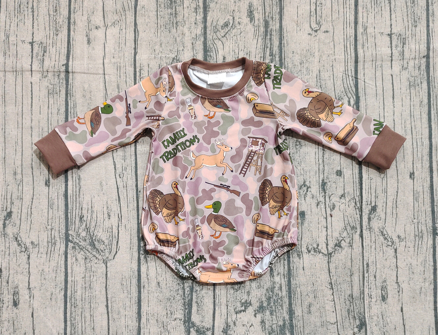 Baby Boys Brown Camo Turkey Ducks Hunting Rompers