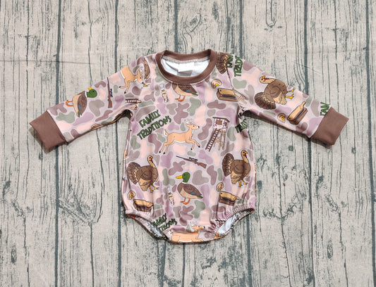 Baby Boys Brown Camo Turkey Ducks Hunting Rompers