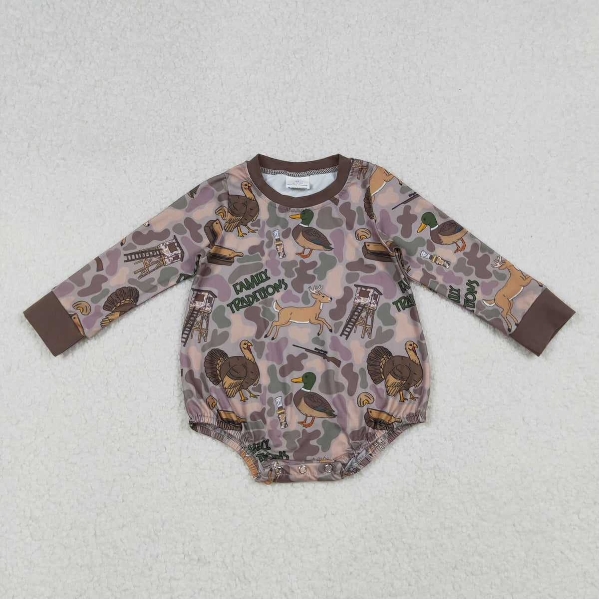 Sibling Baby Boys Girls Long Sleeves Camo Deer Dogs Ducks Hunting Rompers