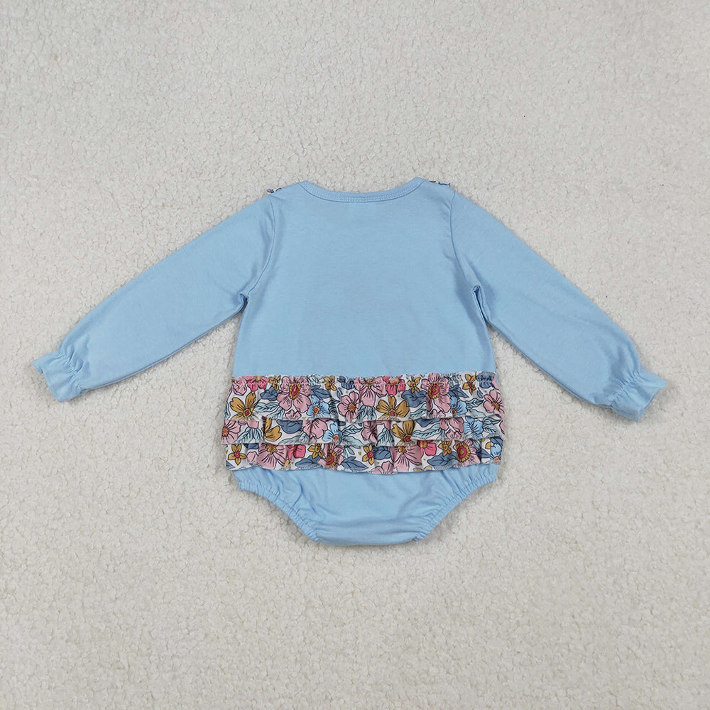 Embroidery Baby Girls Floral Pumpkins Ruffle Rompers