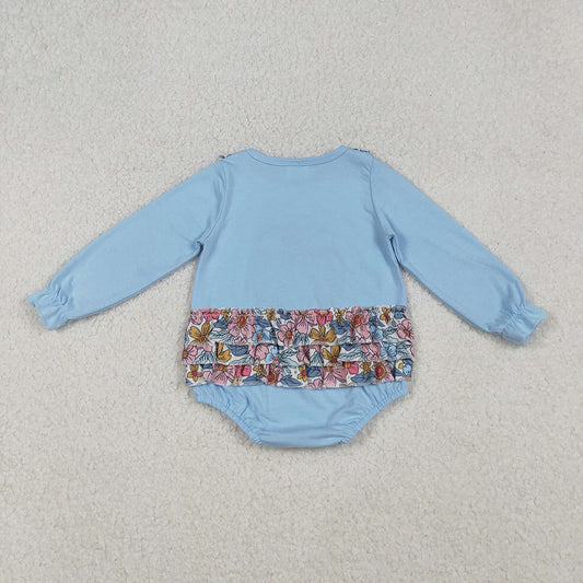 Embroidery Baby Girls Floral Pumpkins Ruffle Rompers