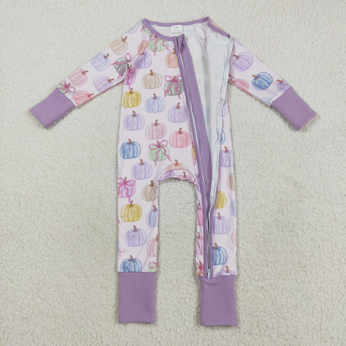 Sibling Baby Kids Colorful Flowers Pumpkins Fall Two Way Zip Convertible Rompers