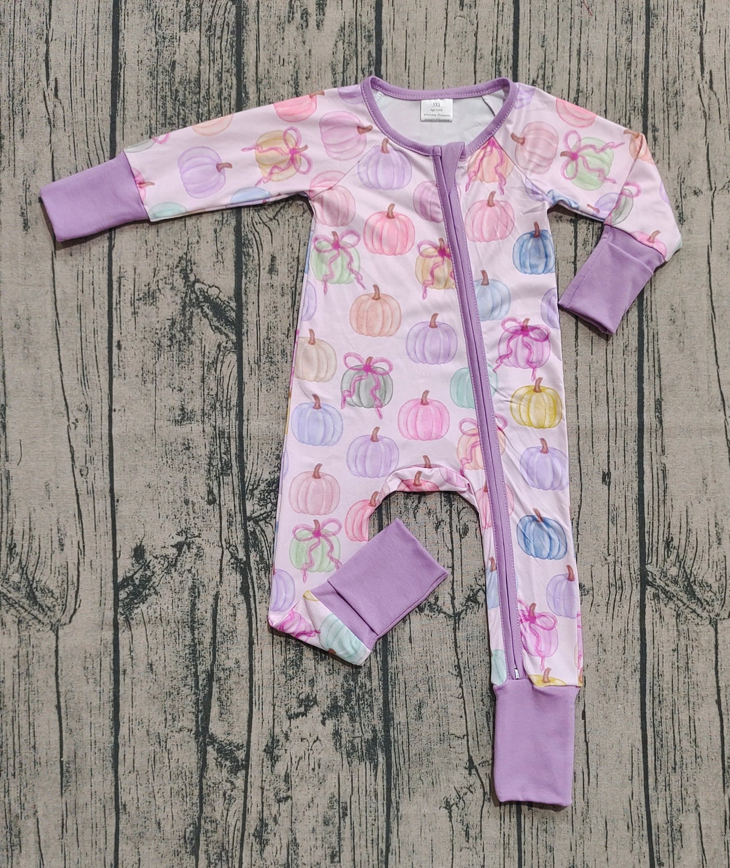 Baby Girls Colorful Bows Pumpkins Fall Zipper Footie Rompers