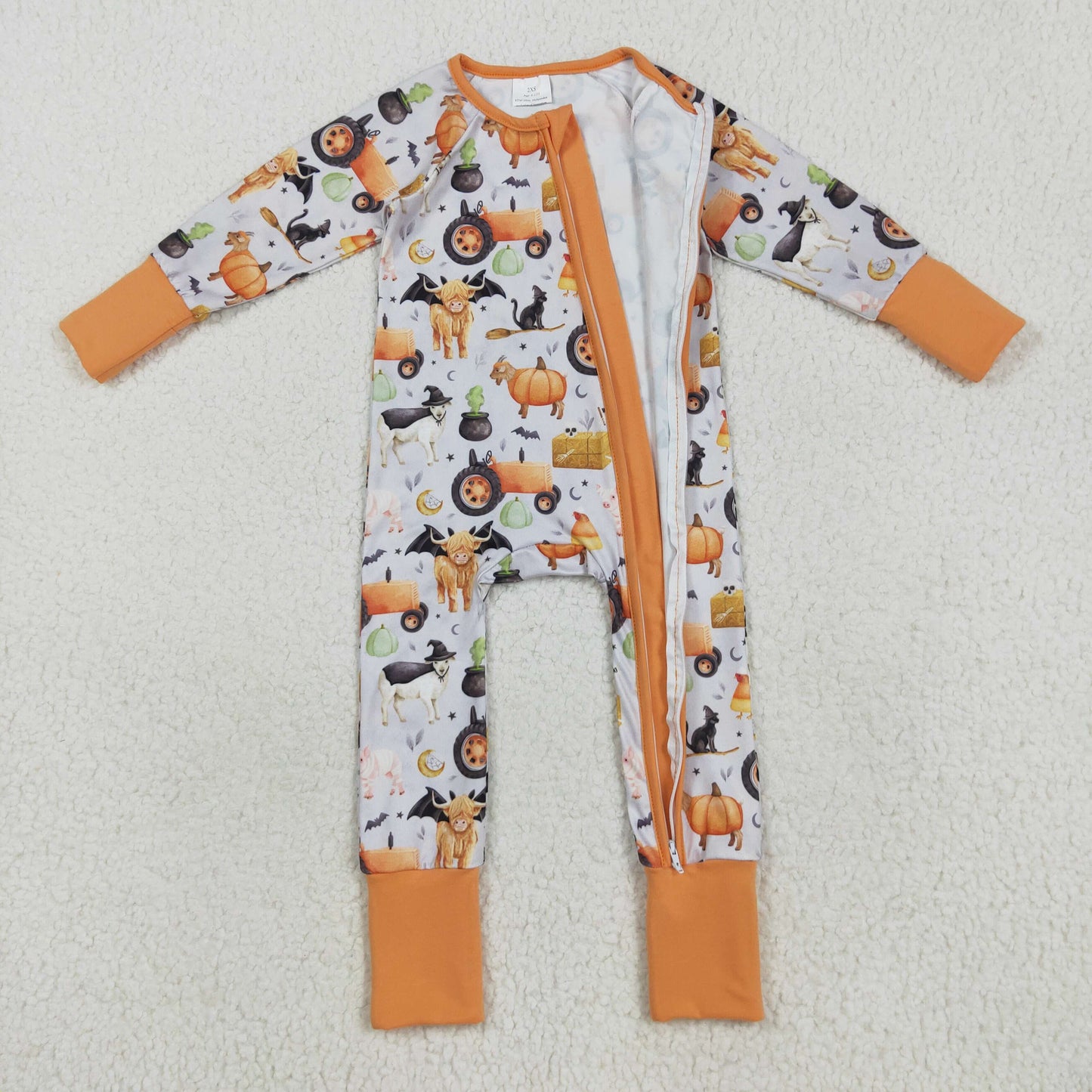 Sibling Baby Girls Colorful Ghost Pumpkins Fall Halloween Zipper Footie Rompers