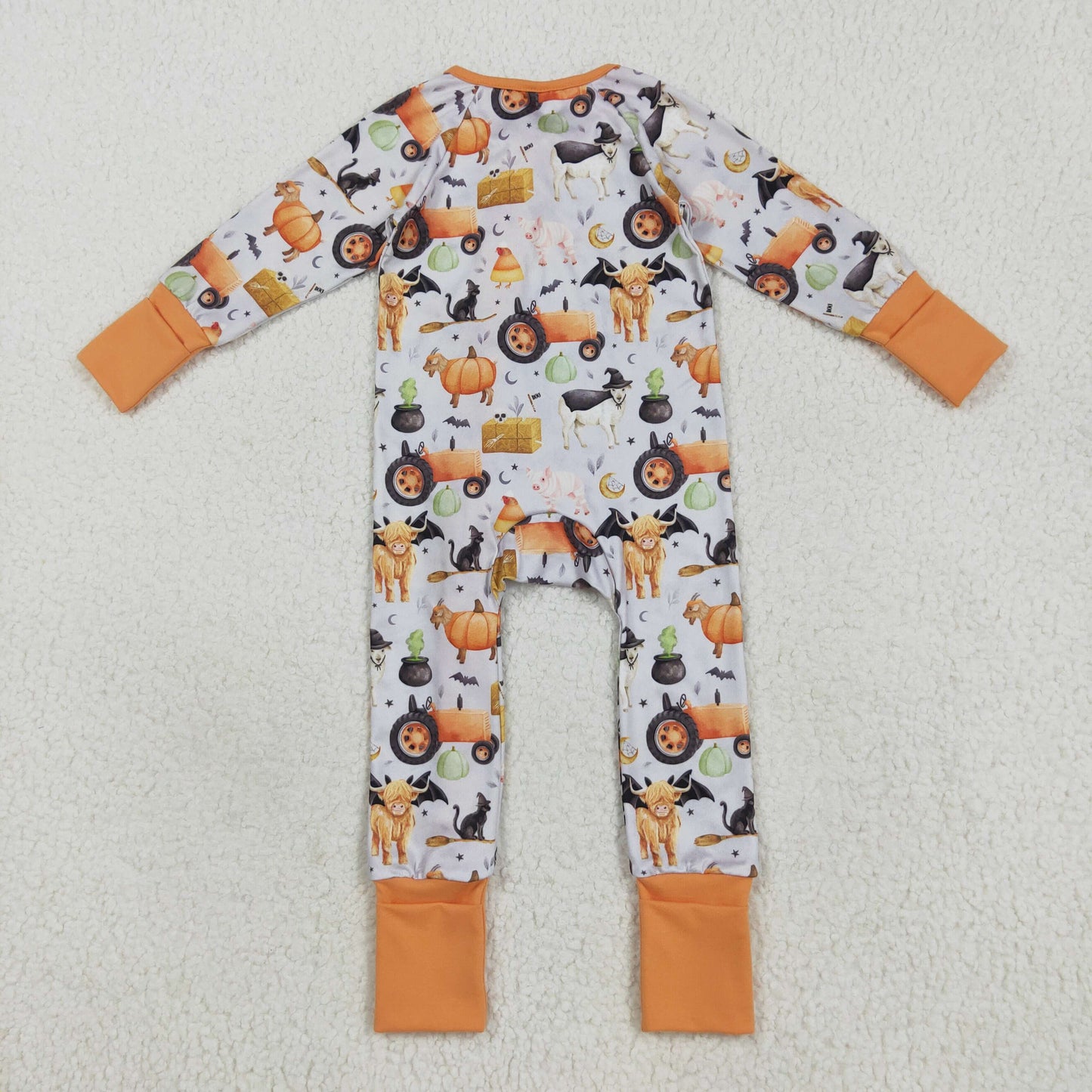 Sibling Baby Kids Ghost Pumpkins Bats Halloween Two Way Zip Convertible Rompers