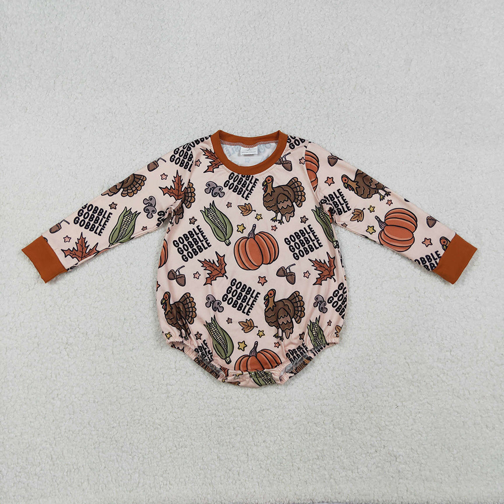 Baby Boys Thanksgiving Turkey Pumpkins Gobble Rompers