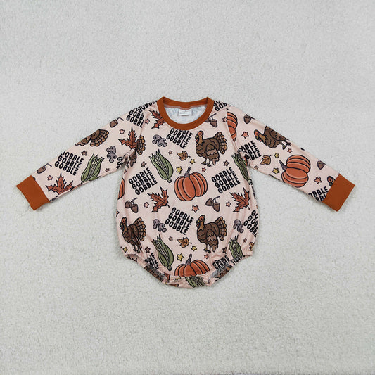 Baby Boys Thanksgiving Turkey Pumpkins Gobble Rompers