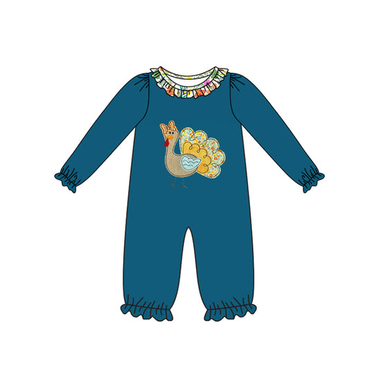 Baby Girls Long Sleeves Floral Turkey Ruffle Pant Rompers Preorder