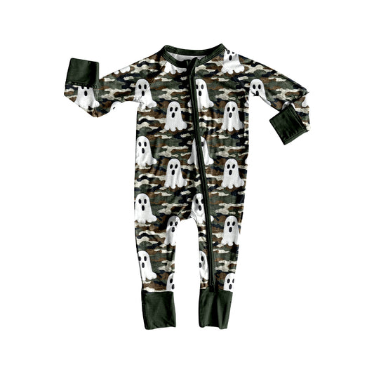 Baby Boys Long Sleeves Green Camo Ghosts Zipper Rompers Preorder