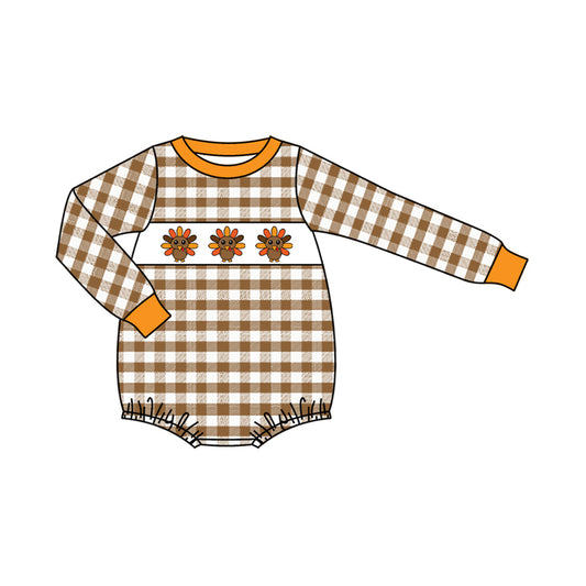 Baby Boys Orange Plaid Long Sleeves Turkey Rompers Preorder