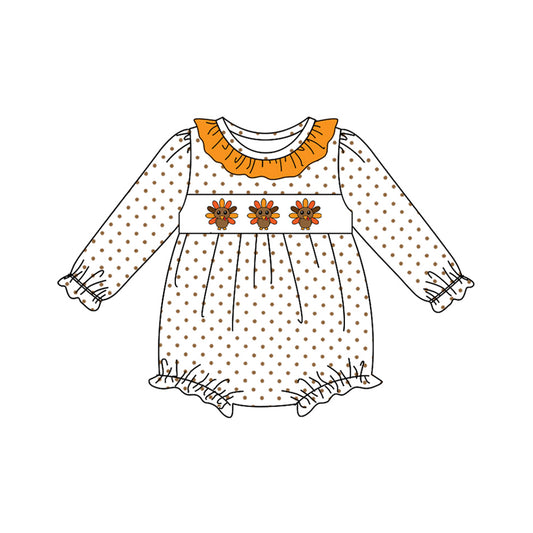 Baby Girls Long Sleeves Turkey Polka Dots Ruffle Rompers Preorder