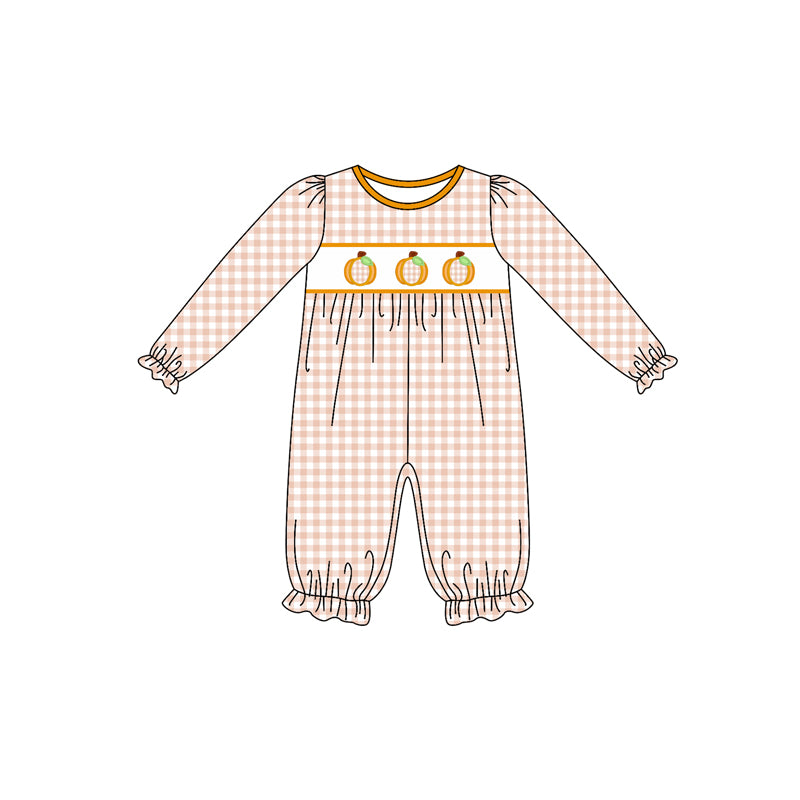Baby Girls Long Ruffle Sleeves Plaid Pumpkins Pant Rompers Preorder