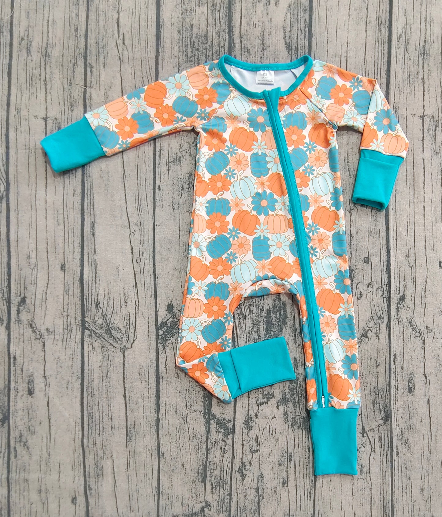 Baby Boys Colorful Pumpkins Flowers Fall Zipper Footie Rompers