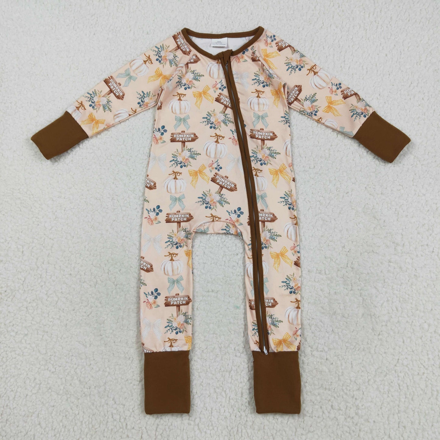 Sibling Baby Kids Colorful Flowers Pumpkins Fall Two Way Zip Convertible Rompers