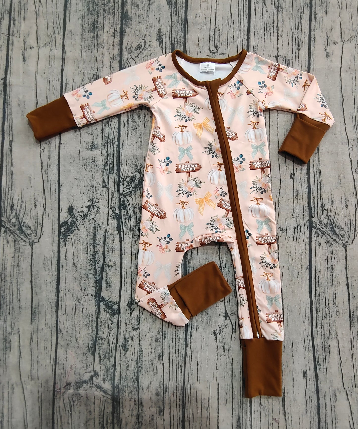 Baby Boys Fall Pumpkins Bows Fall Zipper Footie Rompers