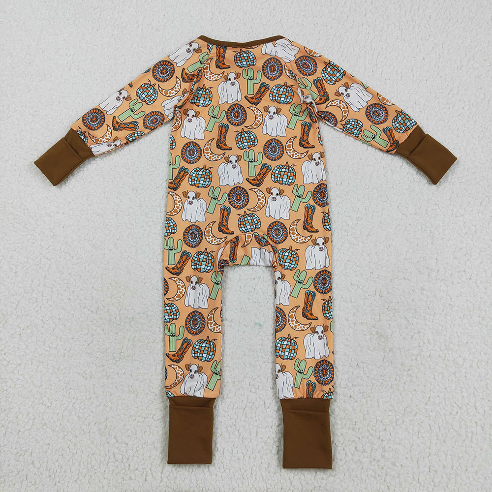 Baby Boys Western Cactus Boots Cows Zipper Footie Rompers