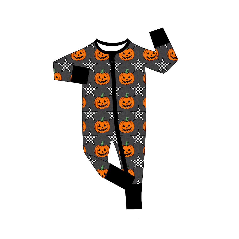 Baby Boys Halloween Stars Pumpkins Zipper Footie Rompers