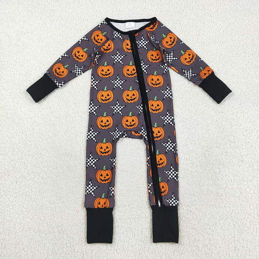 Baby Boys Halloween Stars Pumpkins Zipper Footie Rompers