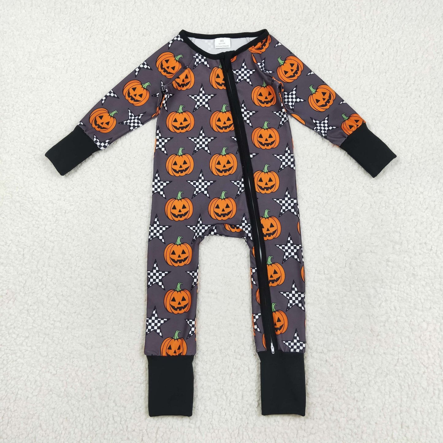 Sibling Baby Kids Ghost Pumpkins Bats Halloween Two Way Zip Convertible Rompers