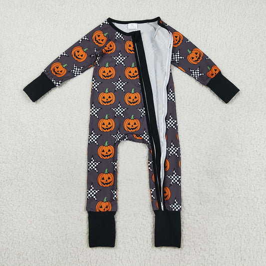 Baby Boys Halloween Stars Pumpkins Zipper Footie Rompers