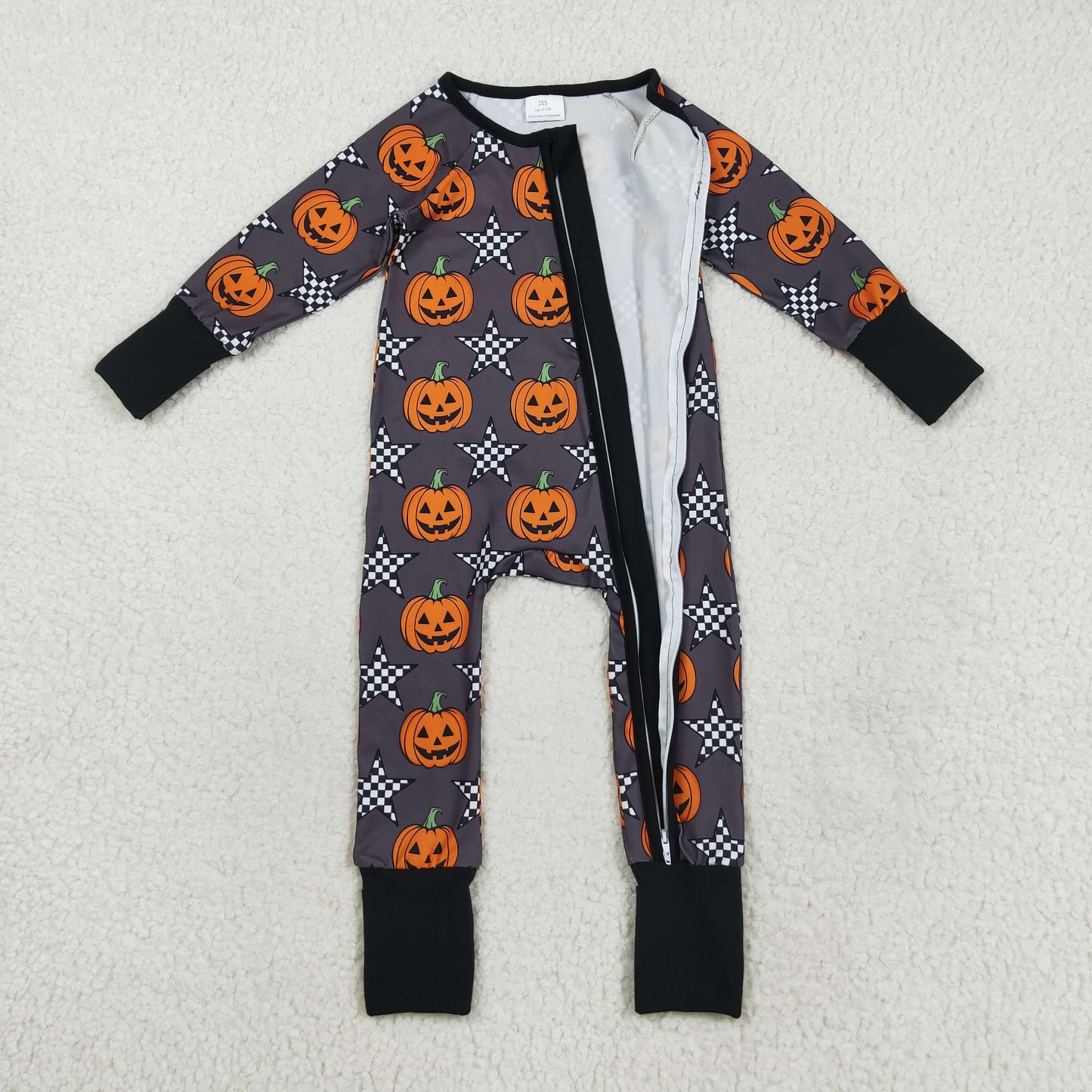 Sibling Baby Girls Colorful Ghost Pumpkins Fall Halloween Zipper Footie Rompers