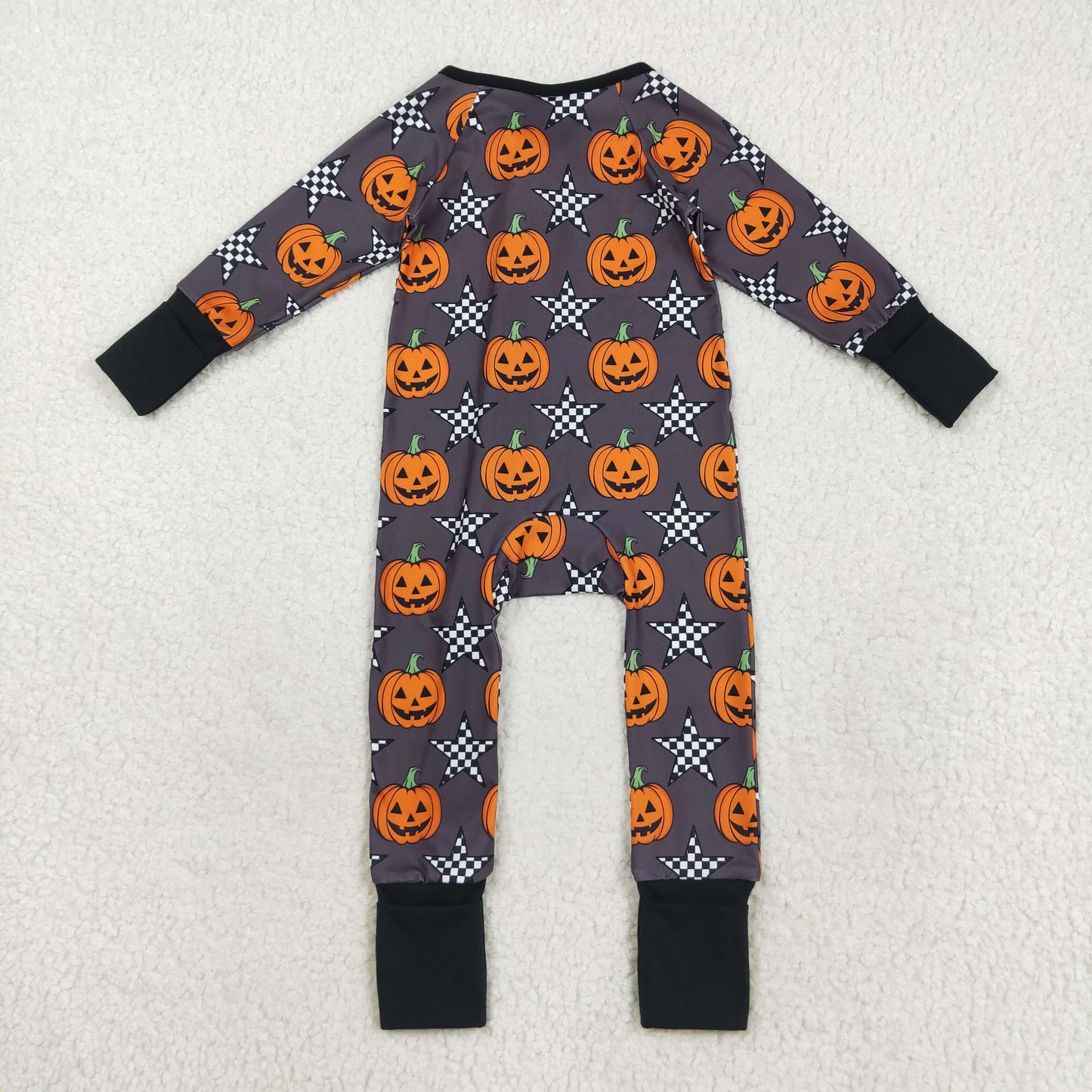 Sibling Baby Kids Ghost Pumpkins Bats Halloween Two Way Zip Convertible Rompers
