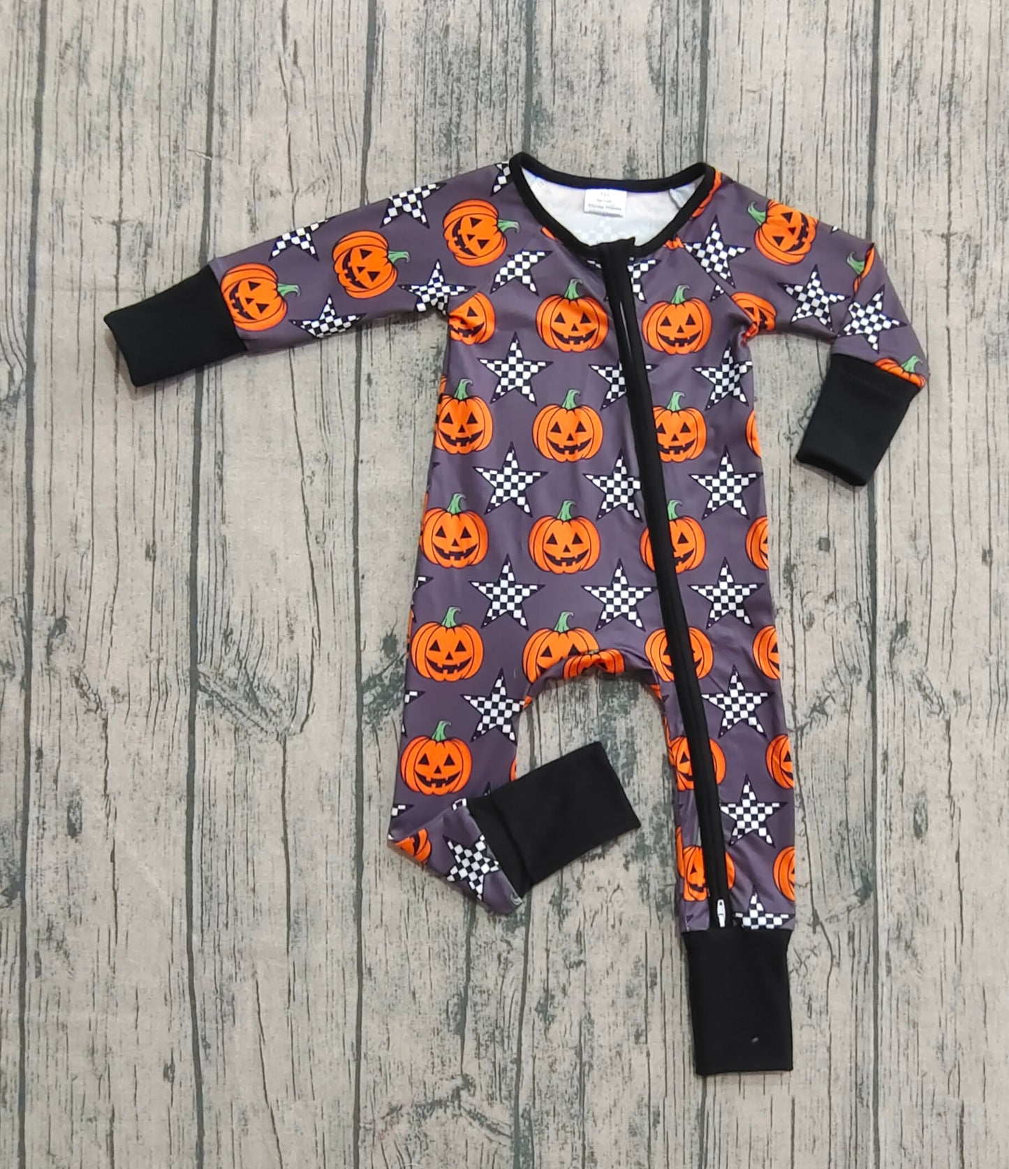 Baby Boys Halloween Stars Pumpkins Zipper Footie Rompers