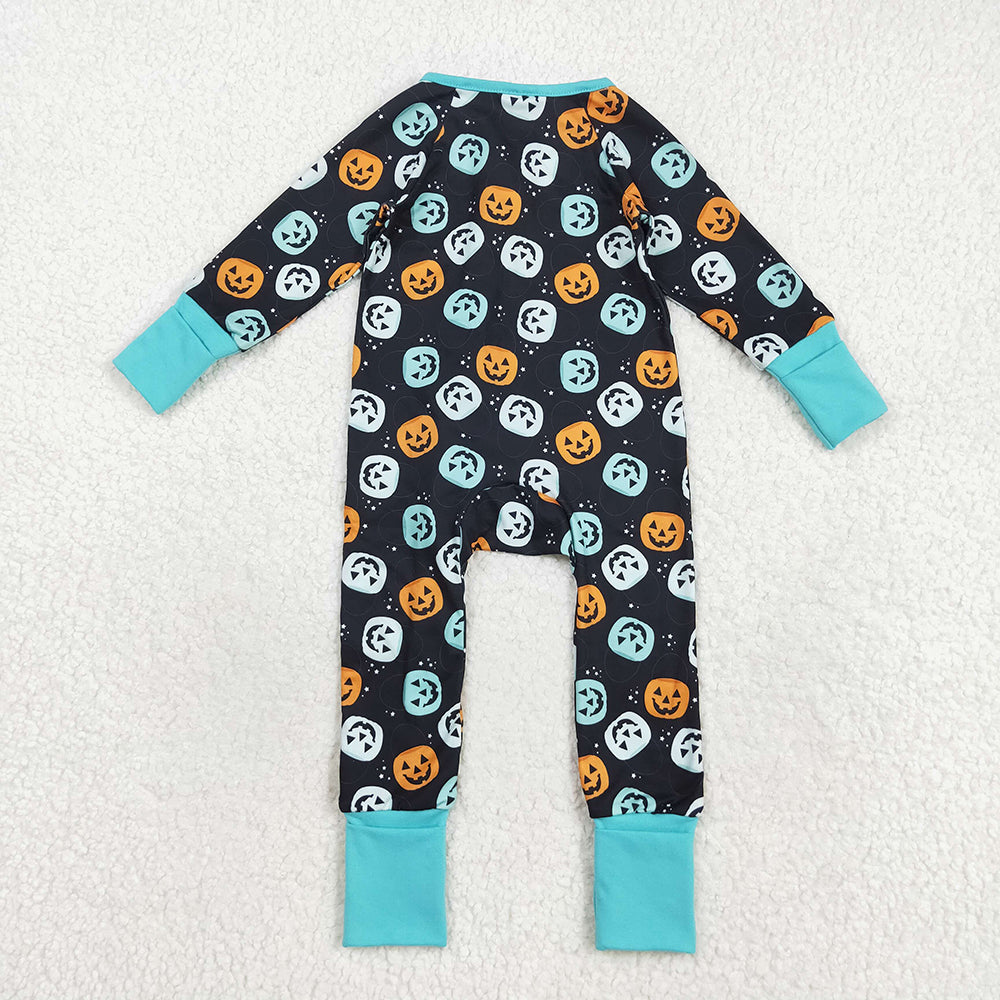 Baby Boys Ghost Pumpkins Fall Zipper Footie Rompers